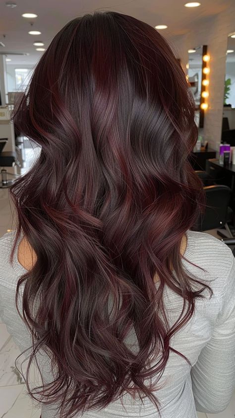 25 Stunning Dark Brown Hair Color Inspirations Cherry Brown Hair, Pelo Color Vino, Red Balayage Hair, Rambut Brunette, Two Toned Hair, Red Hair Inspo, Wine Hair, Brown Hair Looks, Cherry Hair