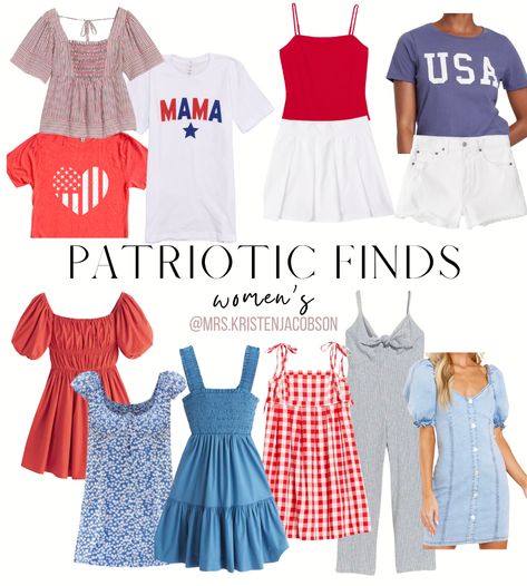 Patriotic outfits for women, 4th of July outfits for women Patriotic Outfits For Women, July Outfits For Women, July Outfits, Patriotic Outfit, White Graphic Tee, 4th Of July Outfits, Usa Patriotic, Outfits For Women, 4th Of July