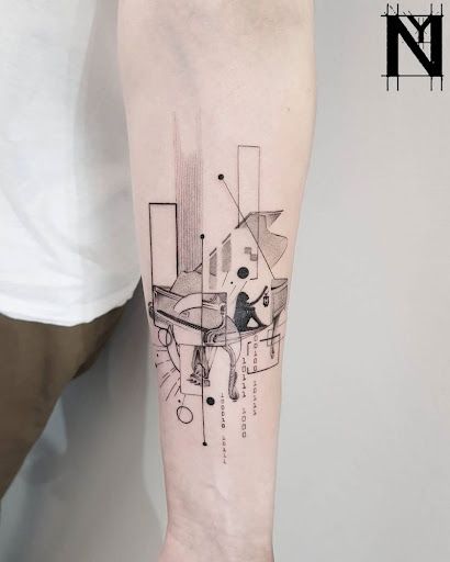 Geometric Tattoo Leg, Piano Tattoo, New Tattoo Styles, Memento Mori Tattoo, Geometric Tattoo Sleeve Designs, Mangas Tattoo, Etching Tattoo, Tattoo Catalog, Geometric Sleeve Tattoo