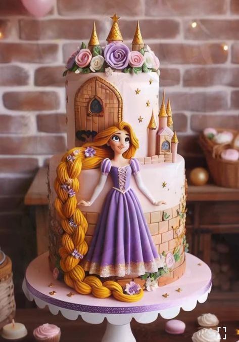 Rapunzel Cake Ideas Simple, Rapunzel Pasta, Cake With Princess, Disney Princess Cake Ideas, Rapunzel Birthday Cake, Barbie Dress Cake, Bolo Hot Wheels, Bolo Rapunzel, Disney Themed Cakes