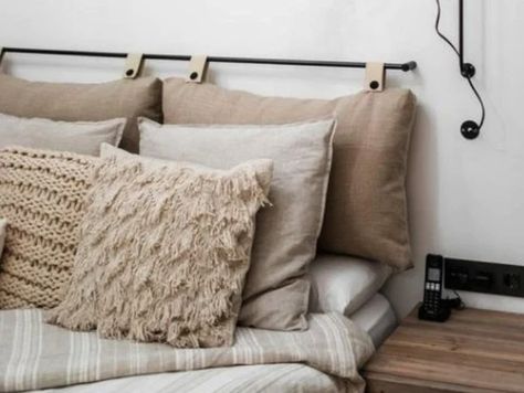 8 DIY Headboards That Are Easy And Quick To Make - Oola.com Wood Headboards, Diy Bed Headboard, Diy Wood Headboard, Wall Mounted Headboards, Farmhouse Headboard, Pillow Headboard, Zimmer Diy, Simple Headboard, Large Decorative Pillows