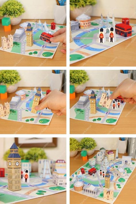 London For Kids, Panda Activities, History Crafts, Diorama Kids, Garden Diorama, Cardboard City, London Activities, Around The World Theme, English Projects