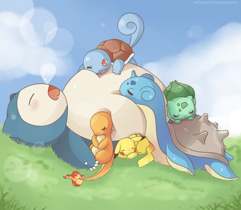 Sleepy Team by SeviYummy.deviantart.com on @DeviantArt Snorlax Art, Pokemon Snorlax, Original Pokemon, Paint Tool Sai, Pokémon Master, New Pokemon, Pokemon Fan Art, My Pokemon, Catch Em All