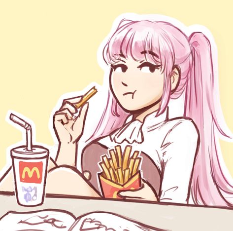 Is the part of your beautiful drawing where Hilda is eating McDonald's on its own layer? I just want to see her in all her glory. Also maybe use it as an avatar (with credit, obvs) if you're cool with... Eating Food Drawing, Spiderman Art Sketch, Draw The Squad, Fire Emblem Characters, Cartoon Girl Drawing, Eating Food, Food Drawing, Beautiful Drawings, Art Poses