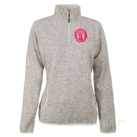 Monogrammed Heathered Fleece Pullover | Marley Lilly Lace Baby Bonnet, Monogram Jacket, Monogram Pullover, Brown Sweatshirt, Quarter Zip Hoodie, Monogram Sweatshirt, Fleece Quarter Zip, Marley Lilly, Monogram Shirts