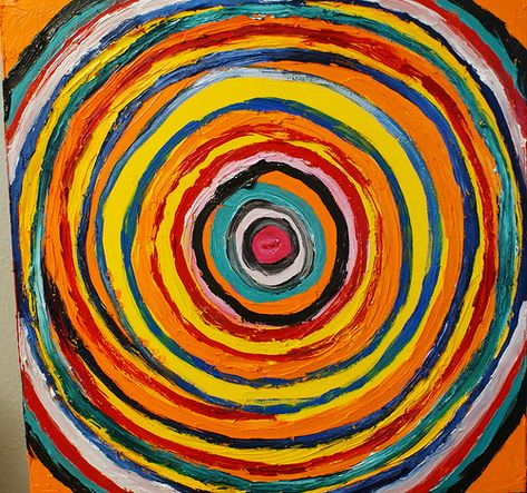 Circle Painting by Eugene Murray, via Flickr On Black Canvas, Spiral Art, Arte Indie, Acrylic Pouring Techniques, Circle Painting, Hippie Wallpaper, Sun Art, Spring Fling, Art Collage Wall