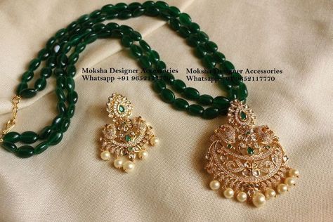 Pachala Haram Designs, Emerald Gold Necklace, Ruby Jewelry Necklaces, Jewellery Beads, 1 Gram Gold Jewellery, Stone Bead Jewelry, Pearl Jewelry Design, Gold Jewelry Simple Necklace, Jewellery Ring