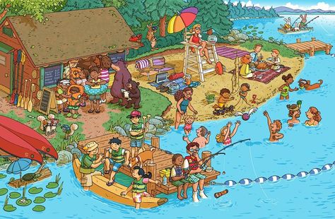 That's Silly, Beach Lake!   Wimmelbild  Created for Highlights Magazine Copyright © Highlights Press Wrong Pictures, Highlights Hidden Pictures, Find The Hidden Objects, Highlights Magazine, Picture Comprehension, Air Balloon Festival, Picture Composition, Bahasa Melayu, Hot Air Balloon Festival