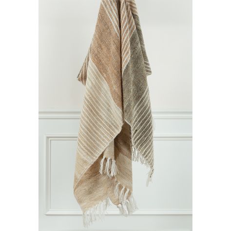 Enticing and ecological this Rizzy Home Reversible Striped Throw Blanket is made from 100-percent recycled PET fibers. Soft and durable, this piece can be both machine washed and dried for carefree beauty. Grey Throw Blanket, Beige Throws, Striped Throw Blanket, Medium Weight Yarn, Bed Throw Blanket, Striped Throw, Home Indoor, Bedding Stores, Pillows And Throws