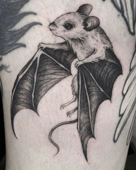 ARTES OBSCURAE | DARK ARTS on Instagram: “Awesome work by @michellev_art 🤩 - Tag, like and share ✌ - Make sure to follow @michellev_art if you like her tattoos as much as we do…” Trippy Tattoo Ideas, Bats Tattoo Design, Trippy Tattoo, Cute Animal Tattoos, Bookish Tattoos, Mouse Tattoos, Bat Tattoo, Rabbit Tattoos, Spooky Tattoos