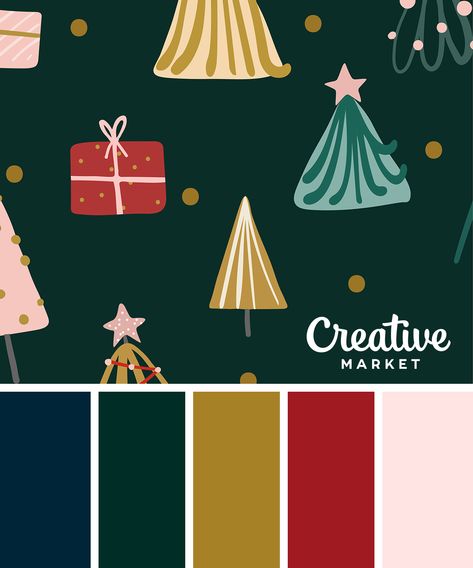 On the Creative Market Blog - Christmas Color Palettes: 8 Designers Share their Go-to Hues Xmas Color, Christmas Palette, Christmas Color Palette, Color Schemes Colour Palettes, Family Christmas Cards, Christmas Color, Theme Color, Color Palette Design, Holiday Colors