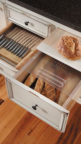 Bread Drawer and more Bread Drawer, Latest Kitchen Trends, Vegetable Drawer, Kitchen Cupboard Doors, Best Kitchen Cabinets, Cabinet Door Styles, Dream Kitchens Design, Kitchen Benches, Custom Kitchens