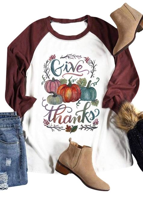 PRICES MAY VARY. Cotton Blend 进口 Pull On closure Material: Cotton Blend,Soft and Comfortable Women Pumpkin 3/4 Sleeve Round Neck Thanksgiving Casual T-Shirt Tops Great Choice To Match With Your Favorite Skinny Jeans Shorts or Leggings Etc Occasion: Perfect for Thanksgiving,Christmas,Casual Daily Wear, Outdoor, Party Etc Package:1*Womens Grateful Thankful Blessed 3/4 Raglan Casual Tee Size Chart: (1inch=2.54cm)  S: Length 67 cm/26.37"; Bust 96 cm/37.80"; Sleeve 48 cm/18.89"; Waist 94 cm/37.00"  M Tops Blouse, Women Halloween, Thanksgiving Shirts, Tops Fall, Halloween Women, Online Tops, Give Thanks, Graphic Tees Women, Long Sleeve Knit