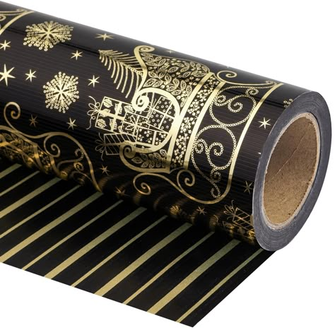 PRICES MAY VARY. PERFECT SIZE: Each roll measures 17 inches wide by 33 feet long. REVERSIBLE: Gold Christmas sleigh printed on one side, gold stripes printed on the reverse. Two different designs make unique and varied gift presentations easy. PREMIUM QUALITY: Created with high-quality paper materials, thick and not easily tear or rip. Item came with shrink film to prevent wrapping paper from scratches and reduce dust. USE ALL WINTER: Perfect for Christmas, Holiday, Party. It is also great for d Luxury Christmas Wrapping Paper, Black And Gold Christmas, Mini Rolls, Christmas Sleigh, Wrapping Paper Christmas, Christmas Gift Bags, Christmas Gift Box, Party Celebration, Christmas Wrapping Paper