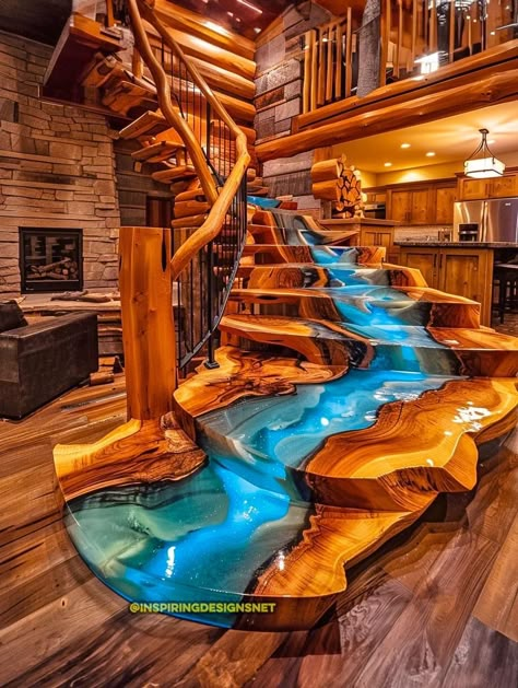 Casa Fantasy, Escalier Design, Wood Staircase, Lake Home, Wood Stairs, Design Your Dream House, Cool House Designs, Staircase Design, Dream House Decor