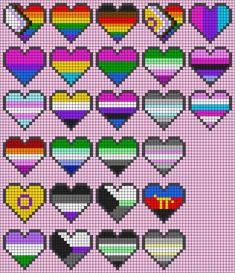 Pixel Pride Flag, Perler Bead Pride Patterns, Heartstopper Leaves Pixel Art, Pride Pixel Art Grid, Trans Cross Stitch, Nerd Pixel Art, Heart Pixel Pattern, Lgbtq Pixel Art, Technoblade Pixel Art