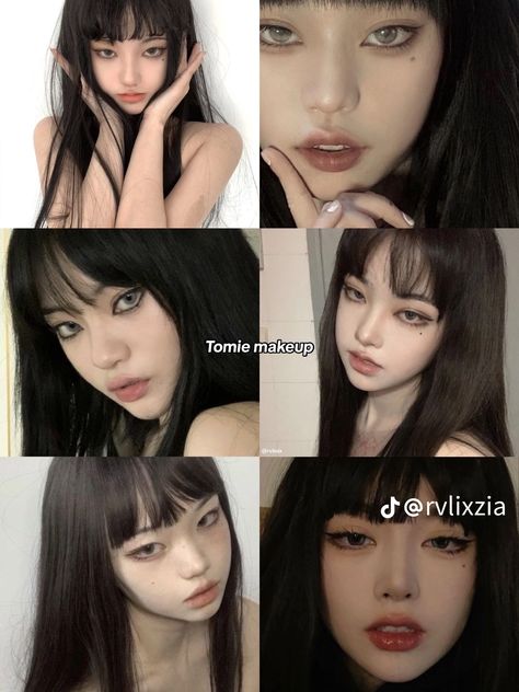 Types Of Makeup Styles, Tomie Makeup, Short Hair With Bangs Hairstyles, Types Of Makeup Looks, Embrace Your Dark Side, Bangs Short Hair, Cute Eye Makeup, Doll Eye Makeup, Ulzzang Makeup