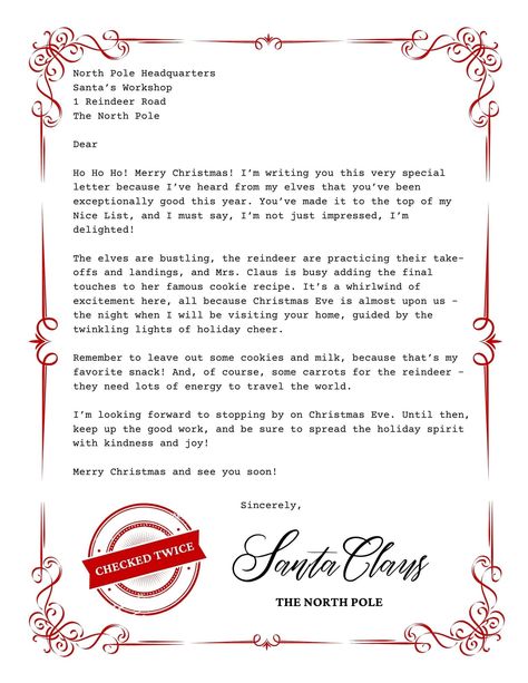 Dear Santa Template, Free Santa Letter Printable, Letters From Santa Printable Free, Letter From Santa To Kids Free Printable, Dear Santa Letter Printable Free, Santa Letter Ideas, Letters From Santa To Kids, Santa Letter Template Free Printable, Printable Letters From Santa