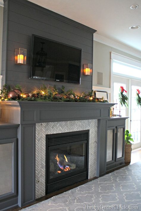 gray fireplace marble tile.A gorgeous fireplace transformation! Fireplace Transformation, Grey Fireplace, Fireplace Redo, Gorgeous Fireplaces, Fireplace Remodel, Home Fireplace, Fireplace Makeover, The Fireplace, Fireplace Mantle