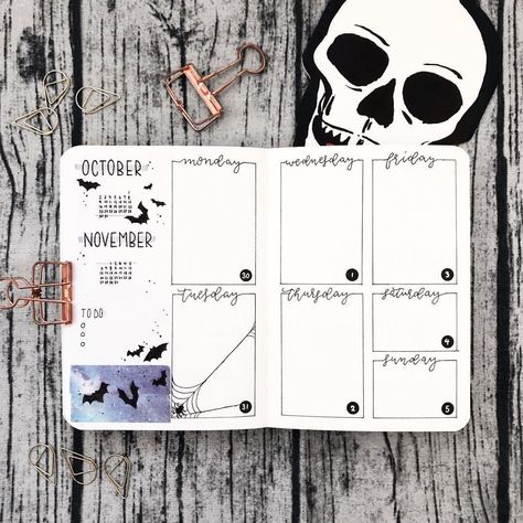 halloween october bats bullet journal bujo planner ideas for weekly spreads studygram study gram calligraphy writing idea inspiration month dates study college leaf layout one page tips quotes Halloween Bullet Journal, Bullet Journal Halloween, Bullet Journal Page Ideas, Bullet Journal October, Journal Page Ideas, Halloween Journal, Bullet Journal Page, Bullet Journal Cover Page, Journal Bullet