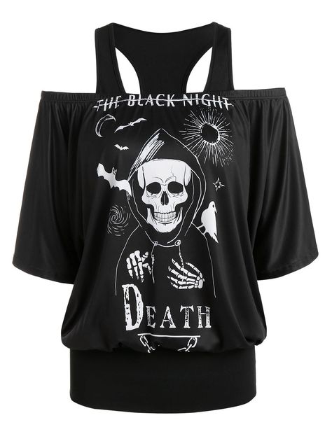 Gothic T-shirt, Skull T-shirt, Skull Outfits, Skull Outfit, Skull Clothes, Emo Shirt, Emo Shirts, Cold Shoulder Shirt, Skull Clothing