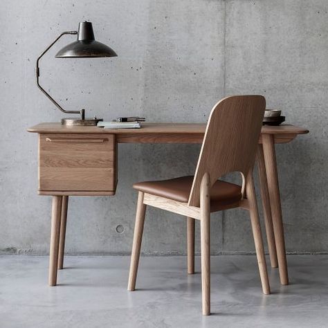 Modern Desks | West Elm Scandinavian Study Table, Mid Century Desk Chair, Writing Desk Design, Scandinavian Desk, Minimalist Desk, Dresser Furniture, Study Chair, Desk Inspiration, Oak Desk