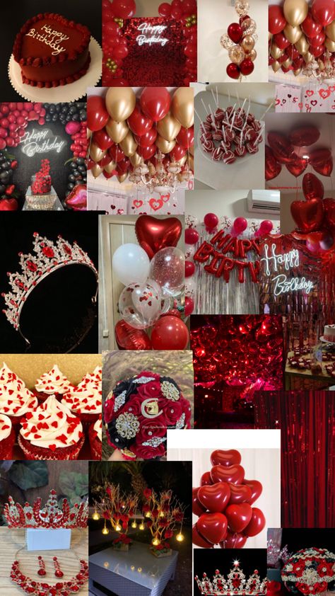 Birthday Ideas Themes, 24th Birthday Ideas, Red Party Themes, Cherry Birthday, Red Birthday Party, Birthday Room Decorations, 24th Birthday, 19th Birthday, 22nd Birthday