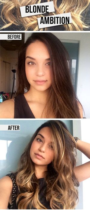 Our Editor Goes Blonde & Tells You How You Can Too... At Home! Diy Highlights Hair At Home, Diy Balayage At Home, Highlights At Home, Sunkissed Highlights, Subtle Blonde, Carmel Highlights, Blonde Ombré, Brunette Ombre, Going Blonde