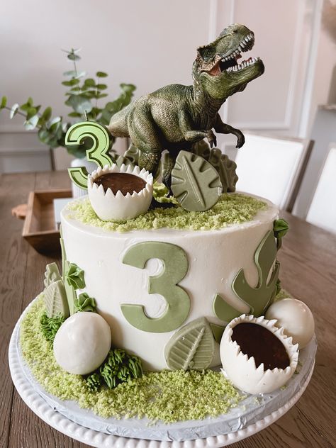 Dino Cake 3rd Birthday, Dino Four Birthday Cake, 3rd Bday Dinosaur Theme, Three Rex Birthday Party Ideas, Dinosaur Themed Birthday Party Ideas, Threerex Birthday Cake, Dino Birthday Ideas, Dino Third Birthday, Birthday Themes For 3 Year Boy