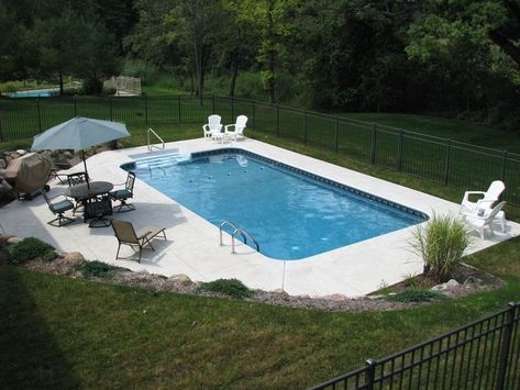 16x32 inground pool | Photo Gallery | Pools backyard inground, Backyard pool landscaping, Inground pool landscaping 16x32 Inground Pool, Small Inground Pool, Inground Pool Designs, Inground Pool Landscaping, Simple Pool, Rectangle Pool, Swimming Pool Decks, Pools Backyard Inground, Pool Shapes