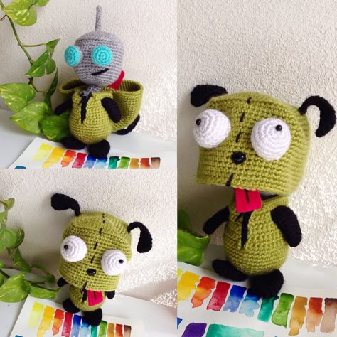 #gir #invaderzim # zim #crochet #amigurumi Crochet Gir Free Pattern, Gir Crochet Invader Zim, Gir Invader Zim Crochet Pattern Free, Crochet Invader Zim, Invader Zim Crochet Pattern Free, Gir Plush, Beginning Crochet, Yarn Project, Crochet Plushies