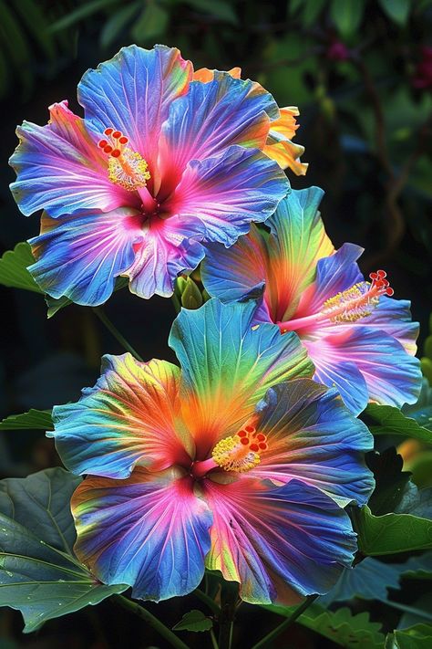 The Rainbow Hibiscus dazzles with its multicolored petals, bringing a burst of tropical beauty to gardens and homes. Its vibrant display is as delightful as a rainbow after a summer shower.  Light: Full sun. Water: Keep soil consistently moist, do not let it dry out. Soil: Well-draining soil enriched with organic matter. Temperature: 65-85°F (18-29°C). Humidity: High. Fertilizer: High-potassium fertilizer, every 2 weeks during blooming season.Ideal for adding a tropical touch, this hibiscus is excellent for outdoor gardens or indoor pots.  #RainbowHibiscus #TropicalFlowers #GardenJoy #BloomingBeauty Shower Light, High Potassium, Environmental Artist, Indoor Pots, Hibiscus Rosa Sinensis, Tropical Beauty, Hibiscus Plant, Sun Water, Unusual Flowers