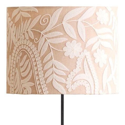 Beige and Ivory Embroidered Floral Drum Table Lamp Shade by World Market Bedside Lamp Shade, Boho Lamp Shade, Raffia Lamp, Square Lamp Shades, Floral Lampshade, Boho Lamp, Table Lamp Shade, Lampshade Designs, Drum Table