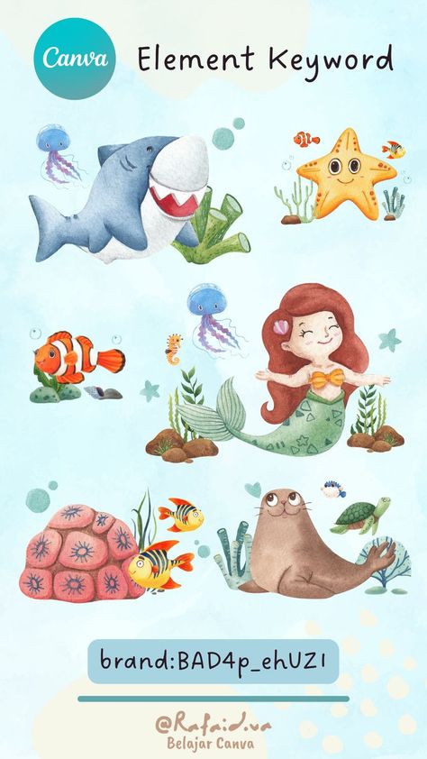 Canva Element Keyword Ocean World Cute Watercolour Watercolour Aesthetic, Elements On Canva, Elements In Canva, Keyword Elements Canva, Desain Buklet, Desain Quilling, Watercolor Elements, Canvas Learning, Ocean World