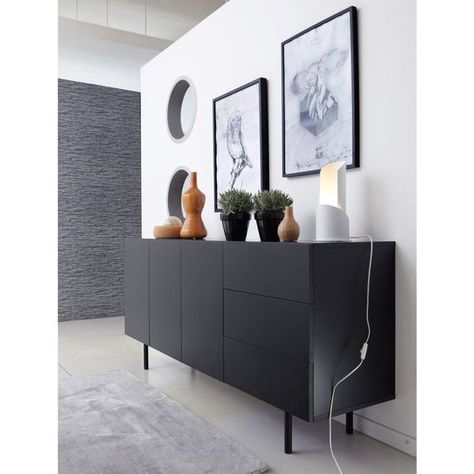 Desk Corner, Black Cabinet, Home Design Living Room, Buffet Table, Furniture Styles, Home Room Design, House Rooms, Room Interior, Bedroom Diy