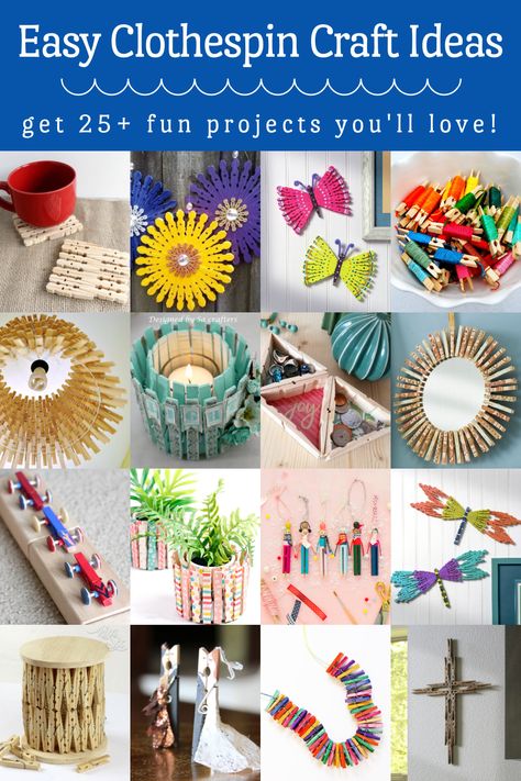 These clothespin craft ideas will keep both kids and adults busy for hours! Great ideas for decor, gifts, and more. Perfect for beginners. Craft Ideas With Clothes Pins, Diy Clothespins Ideas, Clothes Peg Crafts Diy Ideas, Decorating Clothes Pins, Crafts With Wooden Clothes Pins, Peg Crafts For Adults, Clothes Pin Diy Crafts, Peg Art Ideas, Clothespin Crafts For Adults Easy Diy