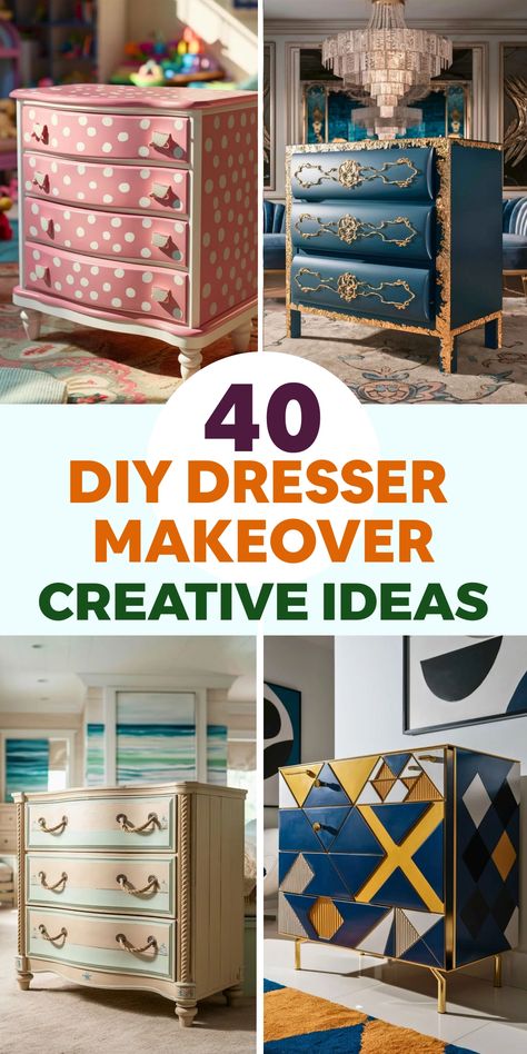 Discover inspiring DIY dresser makeover ideas to elevate your bedroom decor. Transform old furniture into stylish statement pieces with a fresh coat of paint, new hardware, or creative embellishments. These projects will breathe new life into your space and reflect your unique design aesthetic. Let's get creative and make your dresser the star of the room! Diy Dresser Makeover Ideas, Ways To Change Your Look, Dresser Makeover Ideas, Dresser Paint, Up Cycling Furniture, Lady Lair, Flip Furniture, Dresser Makeovers, Dresser Redo