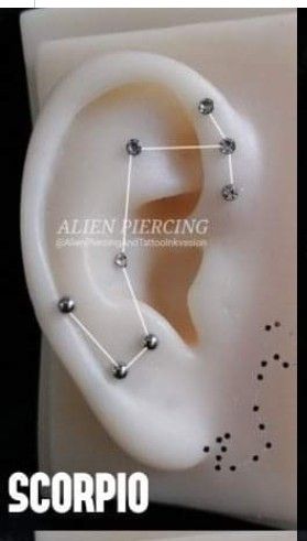 Aquarius Ear Piercings, Capricorn Piercing, Zodiac Piercing Ear, Zodiac Ear Piercings, Zodiac Signs Ear Piercings, Constalation Piercing, Constellation Piercing, Scorpio Constellation Tattoos, Constellation Piercings