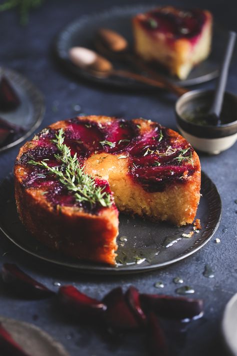 Plum Upside Down Cake, Plum Dessert, Small Batch Baking, Orange Chocolate Cake, Orange Chocolate, Upside Down Cake, Gluten Free Cakes, Almond Recipes, Gluten Free Baking