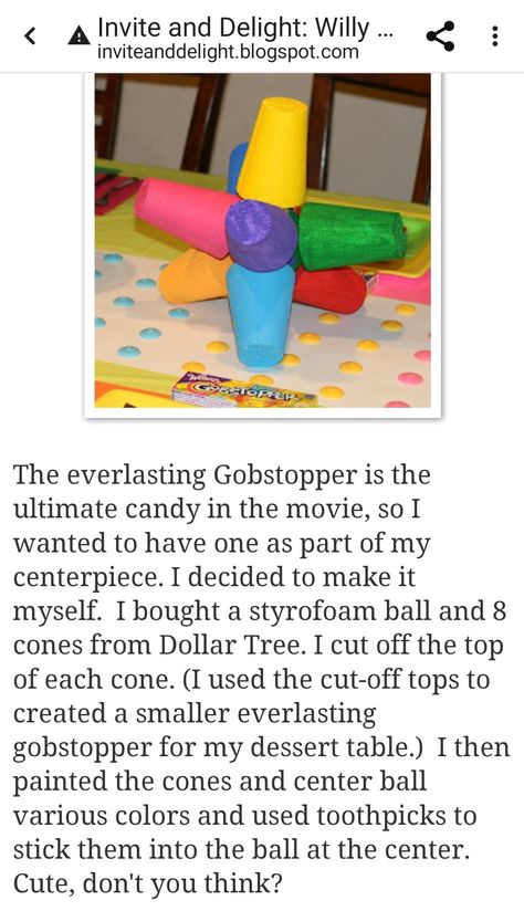 Diy Everlasting Gobstopper, Everlasting Gobstopper Diy, Willy Wonka Diy Decorations, Willy Wonka Food Ideas, Willy Wonka Themed Food, Charlie And The Chocolate Factory Party Decorations, Willy Wonka Halloween Decorations, Willy Wonka Trunk Or Treat, Willy Wonka Party Decorations Diy