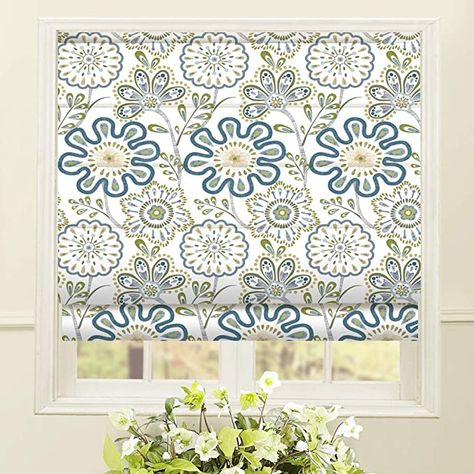 Amazon.com: Artdix Roman Shades Blackout Window Shades - Blue Fabric Lined Custom Floral Roman Shades Blinds for Windows, Doors, French Doors, Kitchen Windows : Home & Kitchen Floral Roman Shades, Kitchen Roman Shades, Cordless Window Shades, Window Shades Blackout, Blackout Roman Shades, Shades For Windows, Fabric Roman Shades, Cordless Roman Shades, Doors Kitchen