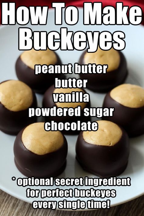 Buckeye Ingredients Best Buckeyes Recipe, Buckeye Balls Recipe, Buckeye Recipe Easy, Chocolate Buckeyes, Buckeye Recipe, Recipe Using Milk, Buckeye Cookies, Buckeye Balls, Holiday Candy Recipes