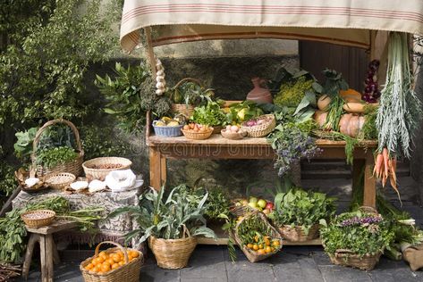 Medieval market stall selling fruit. Fruit and vegetable stall at a medieval mar , #AFFILIATE, #stall, #selling, #Medieval, #market, #vegetable #ad Medieval Marketplace, Nativity Display, Mercado Medieval, Medieval Market, Medieval Aesthetic, Eco Friendly Garden, Medieval Life, Market Stall, Fruit Stands