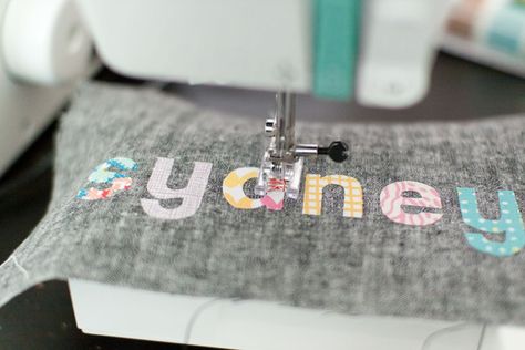 how to create your own appliques using any font on your pc. Sewing Words On Fabric, Name Applique Designs, How To Sew Letters On Fabric, Pencil Pouch Tutorial, Quilt Letters, Pillow Piping, Appliqué Letters, Modern Sewing Projects, Quilt Applique