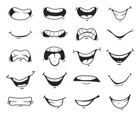 Cartoon character mouth face expression ... | Premium Vector #Freepik #vector #cartoon-mouth #smile-mouth #comic-face #funny-character Cartoon Mouth Drawing, Simple Cartoon Characters, Cartoon Mouth, Cartoon Faces Expressions, Cartoon Mouths, رسم كاريكاتير, Smile Drawing, Cartoon Expression, Cartoon Smile