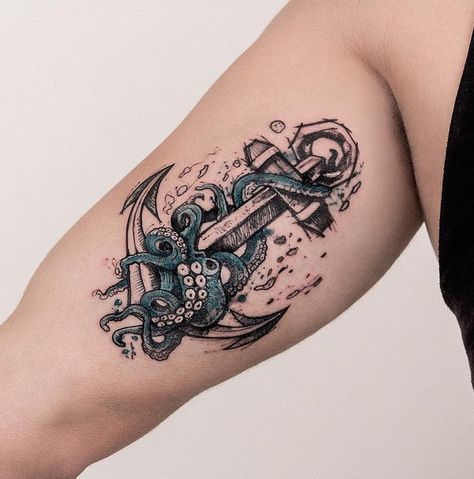 Anchot with octopus sleeve tattoo - 35 Awesome Anchor tattoo Designs Anker Tattoo Design, Tattoo Bicep, Tattoo Diy, Anchor Tattoo Design, Octopus Tattoo Design, Octopus Tattoos, Full Sleeve Tattoo Design, Tattoo Magazine, Anchor Tattoos