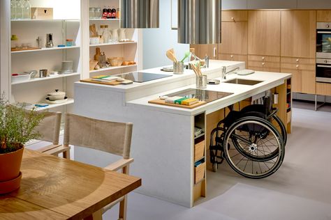 Wheelchair House, Ada Kitchen, Organizing Inspiration, Accessible House, Accessible Kitchen, Staircase Storage, Swedish Furniture, Wheelchair Friendly, Elderly Home