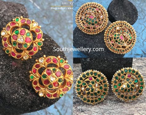 Circular kundan studs photo Kundan Studs, Kemp Jewellery, 22 Carat Gold Jewellery, Classic Jewellery, Bridal Diamond Necklace, Gold Pearl Jewelry, Choker Necklace Designs, Antique Jewellery Designs, Traditional Jewellery