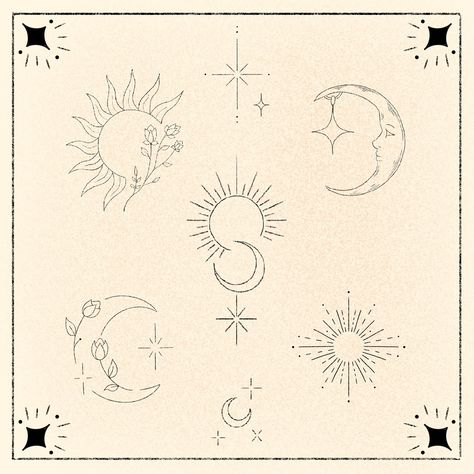 Celestial Fine Line Tattoo, Tattoo Layout, Moon Star Tattoo, Luna Tattoo, Celestial Tattoo, Astrology Tattoo, Doll Tattoo, Planet Tattoos, Western Tattoos