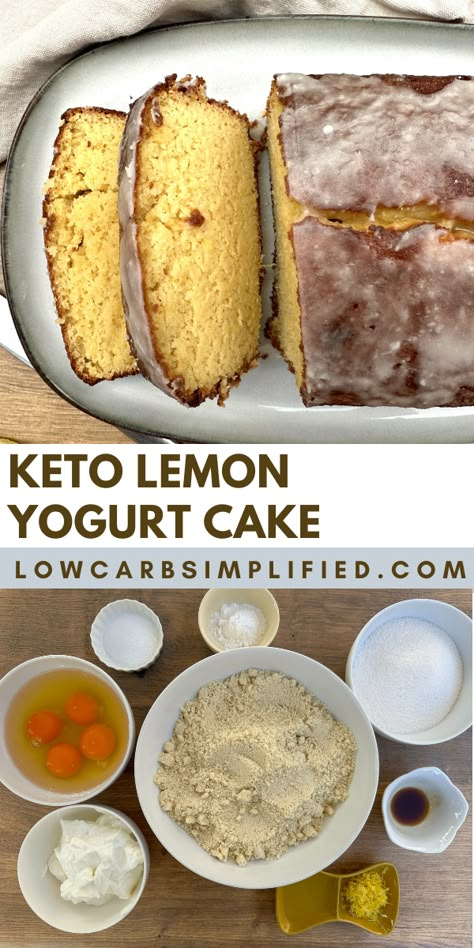 Paleo Yogurt Cake, Keto Almond Ricotta Cake, Keto Greek Yogurt Cake, Keto Yogurt Cake Recipe, Keto Lemon Ricotta Cake, Low Carb Lemon Cake, Keto Yogurt Almond Cake, Yogurt And Almond Flour, Keto Lemon Curd Cake